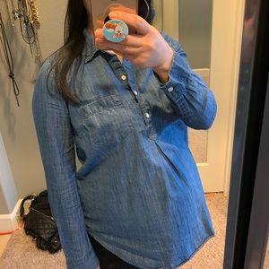 Maternity chambray denim shirt